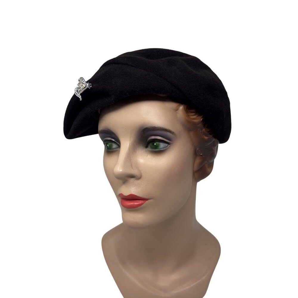 Vintage 1950s Brown Hat Womens Brown Wool Pointed Cap With Silver Brooch - Picture 6 of 12